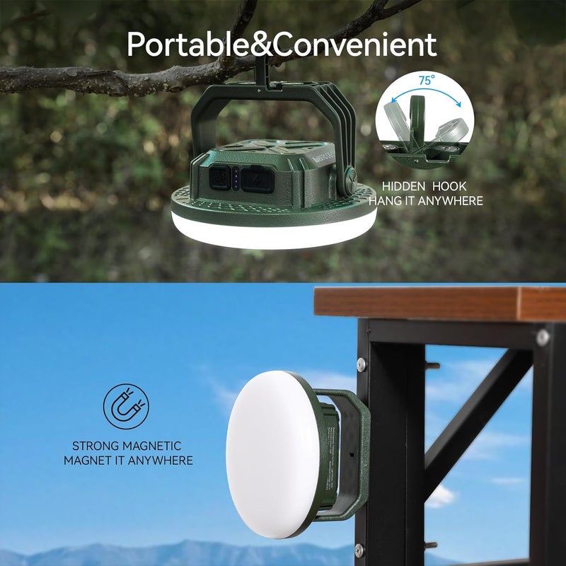 vavofo 15,000mAh 4000LM LED Camping Lantern Rechargeable, 3 Lighting Modes Portable Tent Light with Magnet, IP65 Waterproof Hanging Light for Emergencies, Power Outages ,Hurricane(Green) - Image 4